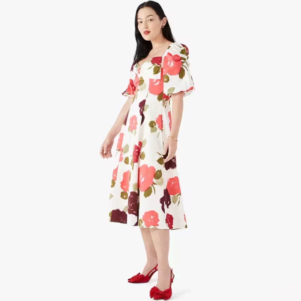 NWOT Kate Spade Just Rosy Beau Floral Puff Sleeve midi dress